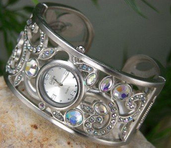 NEW SILVER TONE CRYSTAL BRACELET BANGLE WATCH