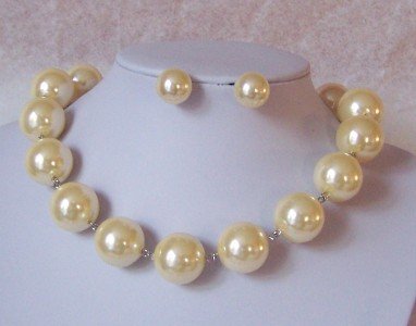 25mm OFF WHITE CREAM BEIGE FAUX PEARL NECKLACE SET