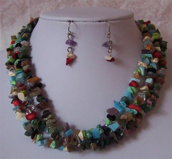 Black Brown Blue Turquoise Western Gemstone Necklace Set