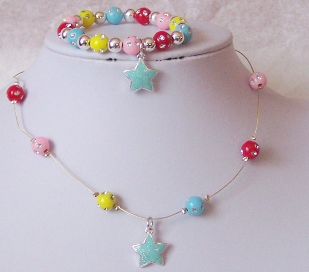 KIDS CHILDS GIRLS STAR STARS NECKLACE BRACELET SET