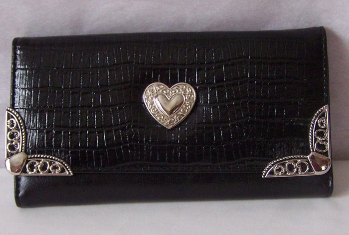 WESTERN BLACK CROC HEART LOVE CHECKBOOK WALLET