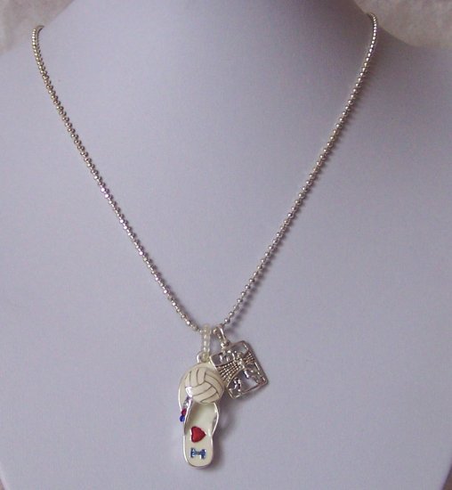 I Love Volleyball Flip Flop Necklace Set