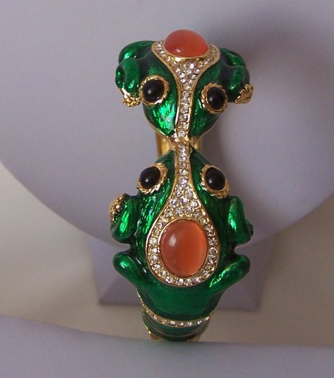 3D Two Headed Bull Frog Animal Print Crystal Bangle Bracelet