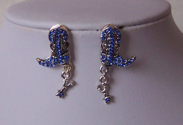 Blue Western Crystal Boot Boots Rodeo Earrings