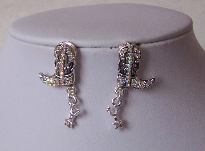 AB Aurora Borealis Western Crystal Boot Boots Rodeo Earrings