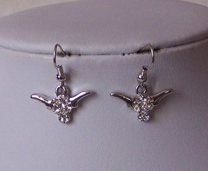 Clear Crystal Longhorn Bull Steer Horseshoe Horse Shoe Western Rodeo Earrings