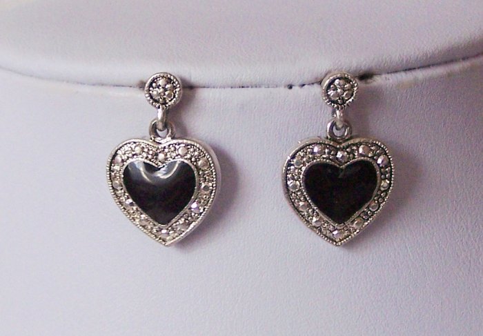 Black Marcasite Style Heart Love Earrings