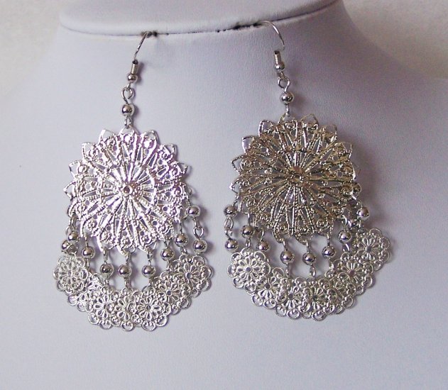 Filigree Silver P Chandelier Earrings
