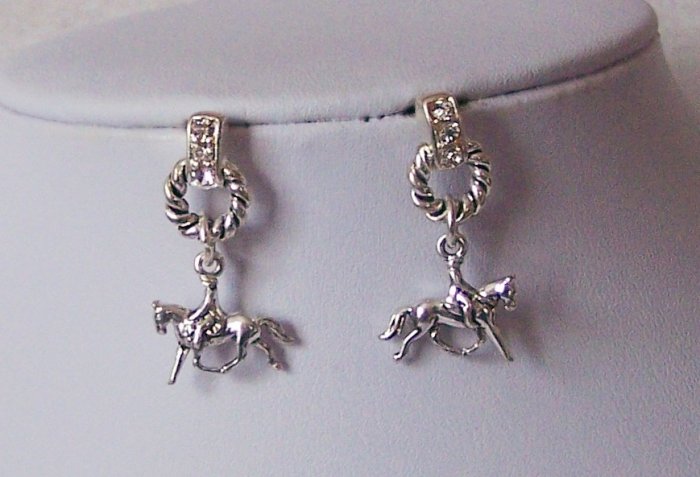 Clear Crystal Western Horse Pony Mustang Circle Rider Earrings