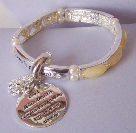 Religious Christian Love Is Patient Kind Not Self Seeking Crystal Heart Love Bracelet