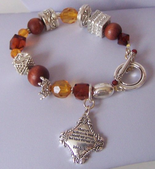 RELIGIOUS JOHN 3:16 FOR GOD SO LOVED THE WORLD FILIGREE BRACELET