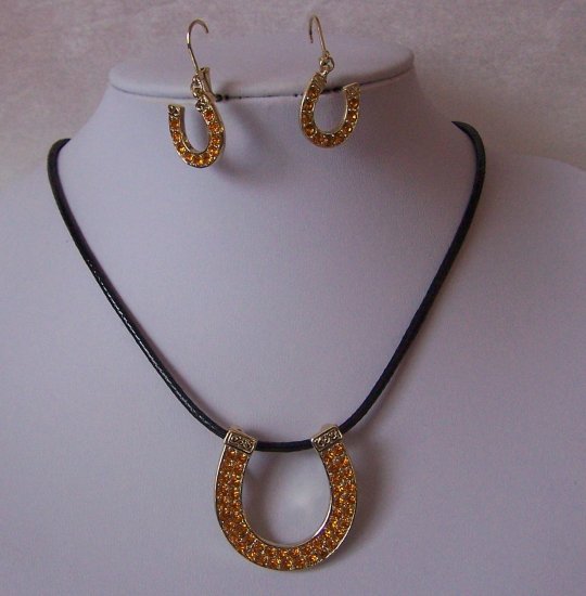 Citrine Western Cowgirl Crystal Rodeo Horseshoe Horse Shoe Necklace Pendant