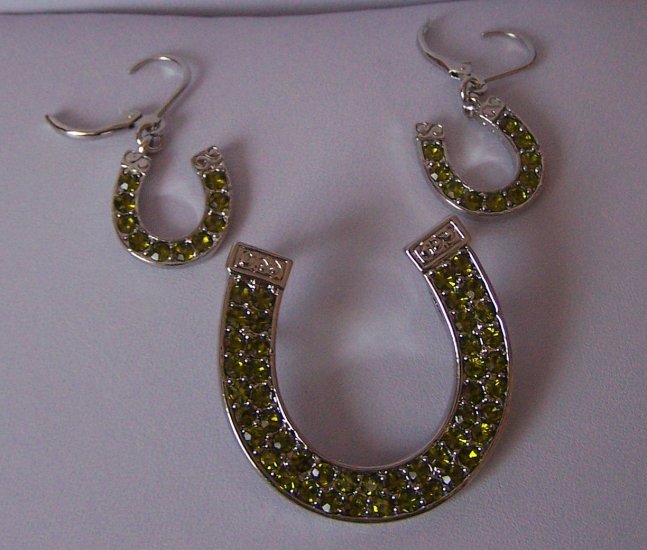 Olive Green Western Cowgirl Crystal Rodeo Horseshoe Horse Shoe Necklace Pendant