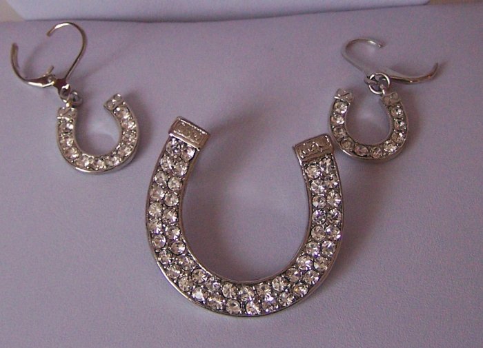 Clear Western Cowgirl Crystal Rodeo Horseshoe Horse Shoe Necklace Pendant