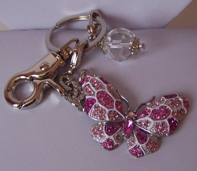 PINK BUTTERFLY 90 CRYSTAL KEY KEYCHAIN HANDBAG FINDER