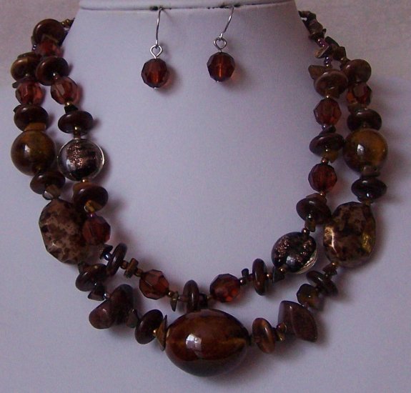 Brown Multistrand Glass Mixed Tigers Eye Bead Necklace Set