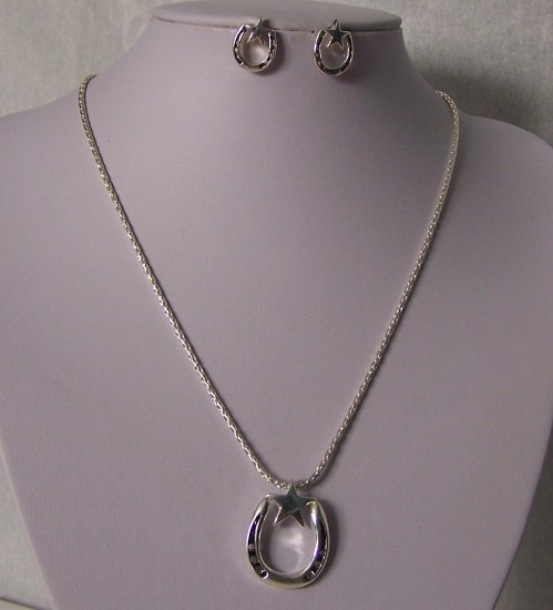 Western Texas Lonestar Star Rodeo Horseshoe Horse Shoe Necklace Set