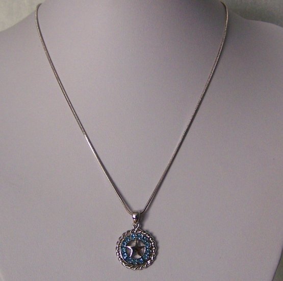 Blue Baby Light Blue Crystal Texas Lonestar Star Horse Shoe Horseshoe Western Necklace