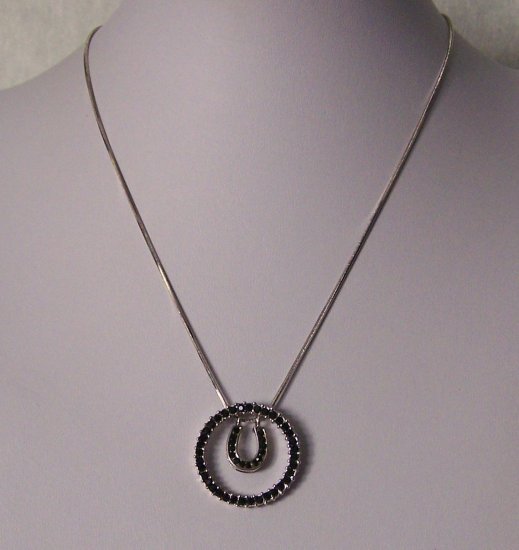 Black Circle Crystal Horse Shoe Horseshoe Western Necklace