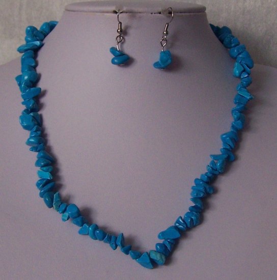 Blue Single Strand Turquoise Semiprecious Semi Precious Western Necklace Set