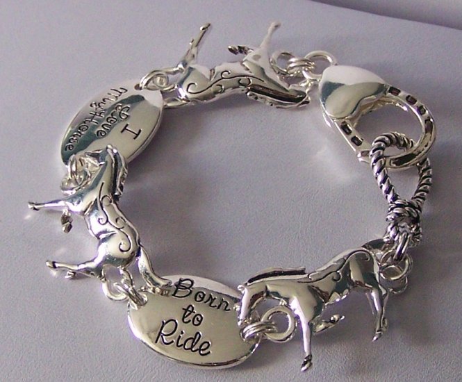 Western Horse Pony Horseshoe Shoe Born to Ride I love My Horse Bracelet