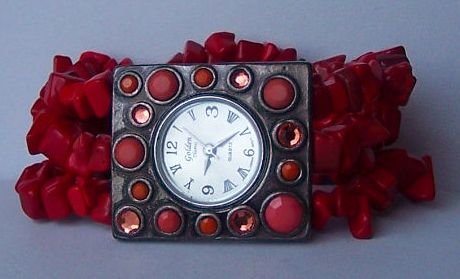 Red Cowgirl Western Semiprecious Semi Precious Turquoise Watch