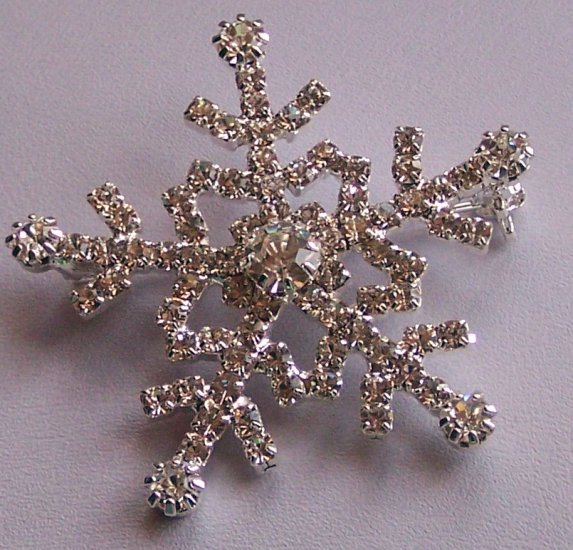 White Clear Crystal Snow Flake Snowflake Brooch