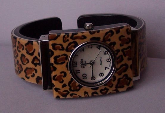 Brown Black Animal Print Leopard Bangle Bracelet Watch