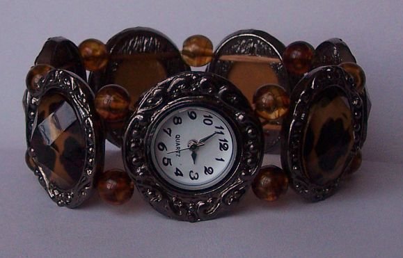 Brown Black Animal Print Leopard Bracelet Watch
