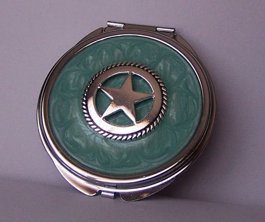 Aqua Teal Texas Lonestar Star Western Compact Mirror
