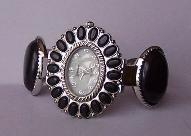 Black Western Flower Southwest Southwestern South Bangle Bracelet Watch