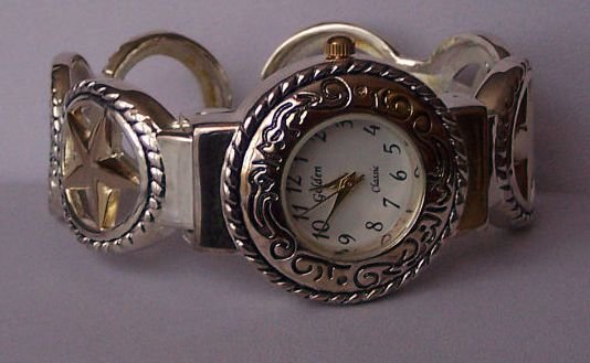 Two Tone Texas Lonestar Star Western Bangle Bracelet Watch