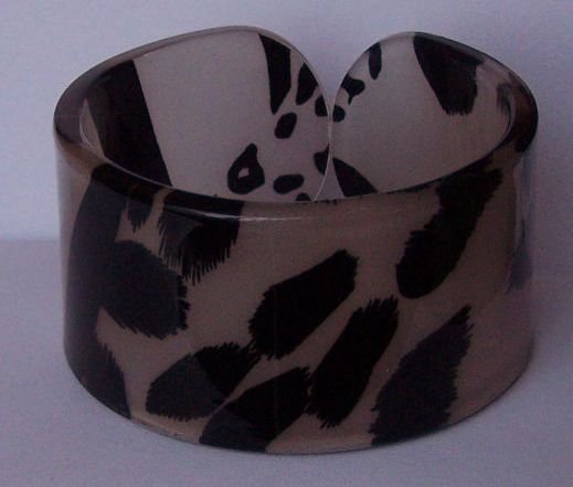 Beige Brown Tan Black Leopard Animal Print Cuff Bangle Bracelet