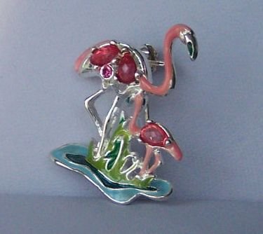 Pink Flamingo Bird Rhinestone Tropical Brooch Pin