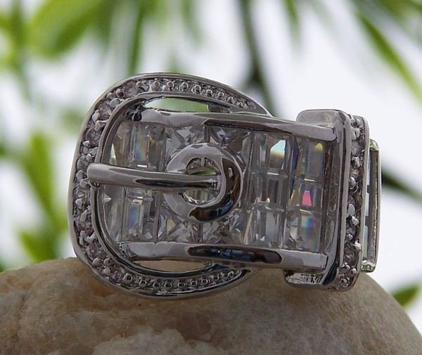 CLEAR WESTERN COWGIRL RODEO BELT BUCKLE CZ CUBIC ZIRCONIA RING SIZE 8