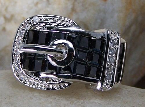 BLACK WESTERN COWGIRL BELT BUCKLE CZ CUBIC ZIRCONIA RING SIZE 6