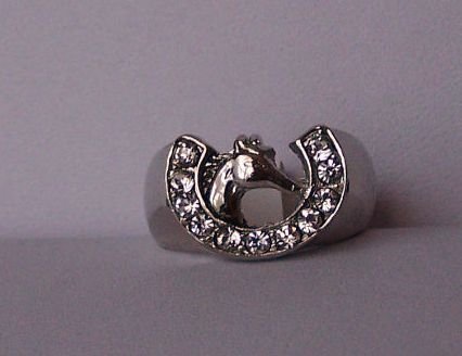 Clear Crystal Horseshoe Horse Shoe Western Head Ring Size 7