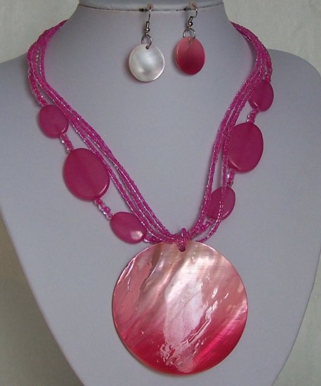 Hot Pink Fuchsia Natural Shell Seed Bead Necklace Set