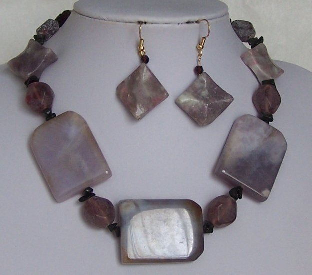 Purple Black Semi Precious Semiprecious Necklace Set