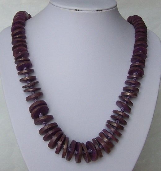Purple Wood Gold Patina Long Necklace Set