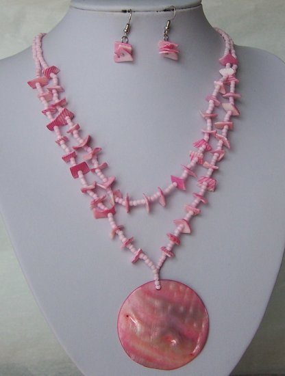 Pink Natural Shell Seed Bead MOP Multistrand Necklace Set