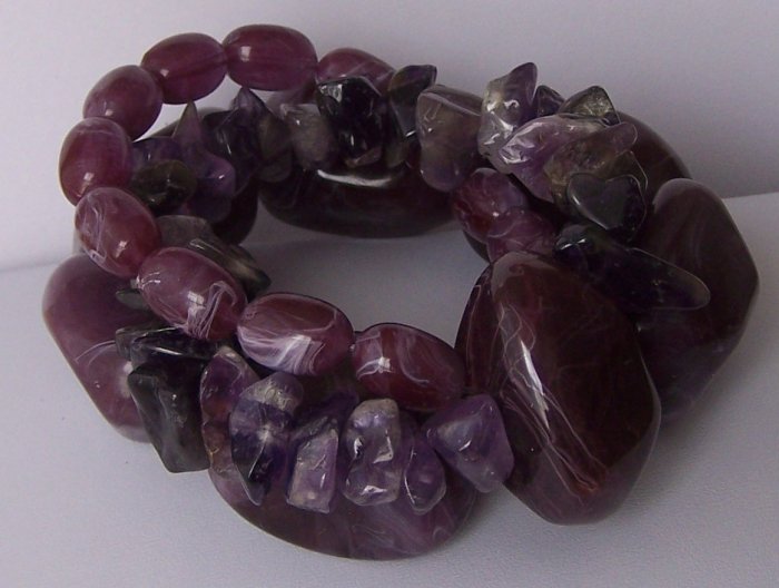 Chunky Purple Lavender Amethyst Western Semiprecious Natural Stone Mix Bead Bracelet