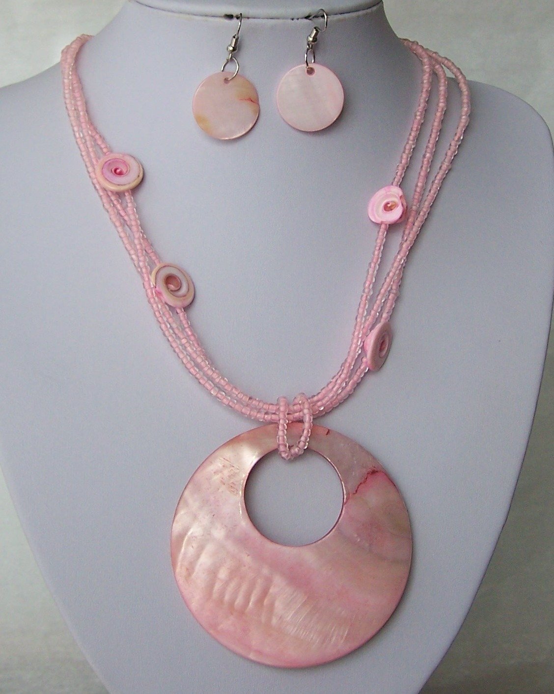 Chunky Pink Natural Shell Seed Bead Necklace Set
