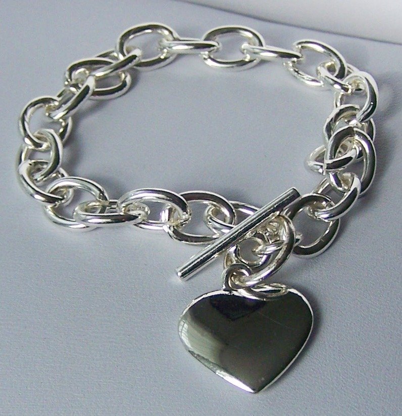 Silver Tone SP Heart Love Valentines Day Charm Bracelet
