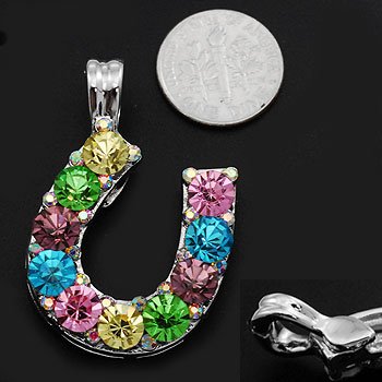 Chunky Multi Color Crystal Western Horse Horseshoe Pendant