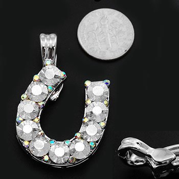 Chunky Clear Crystal Western Horse Horseshoe Pendant