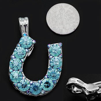 Chunky Blue Crystal Western Horse Horseshoe Pendant