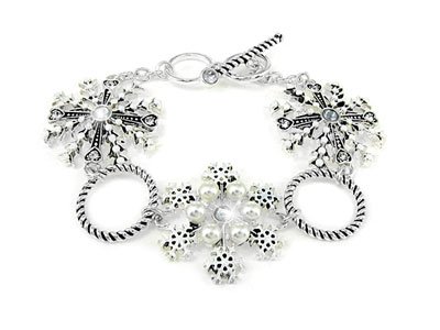 White Silver Christmas Snowflake Toggle Bracelet