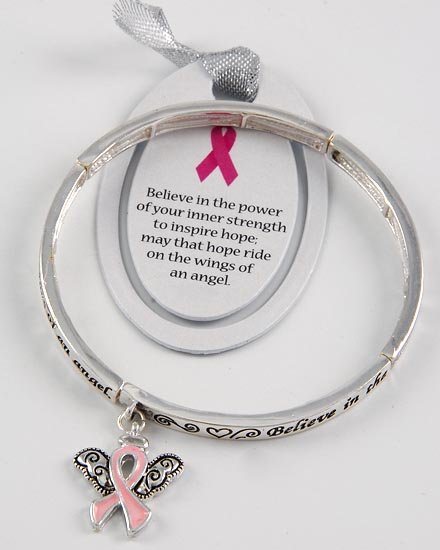 Pink Ribbon Breast Cancer Awareness Angel Charm Bracelet