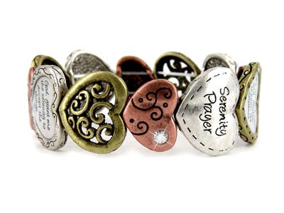 TRI TONE SERENITY PRAYER HEART AA RECOVERY INSPIRE BRACELET